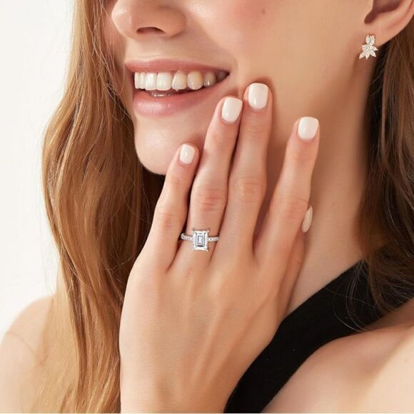 Paved Emerald Cut Engagement Ring - Picture 4 of 4